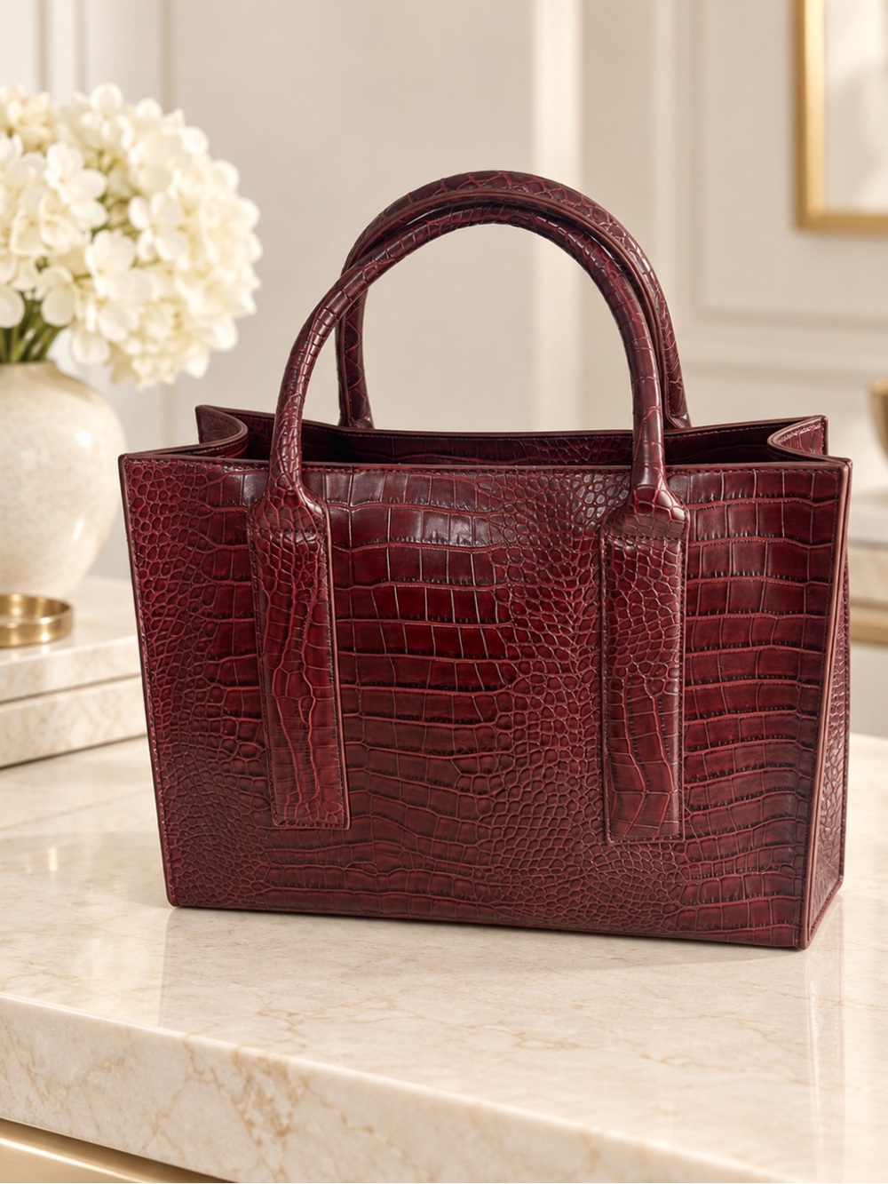 Gorgeous JustFab Croc-Embossed Structured Tote in Burgundy❤️